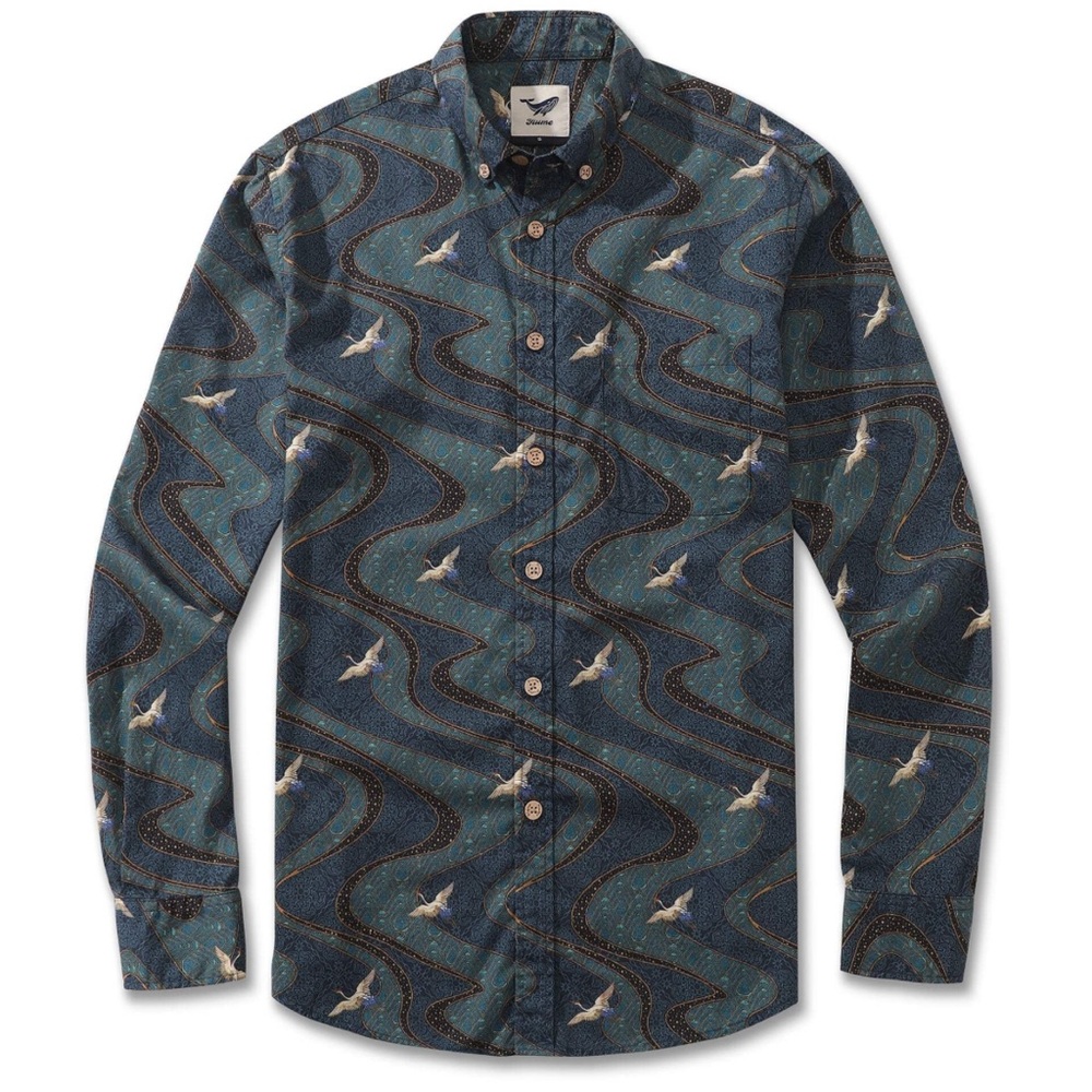 Yiume Hawaiian Long Sleeve Button Up Shirt Size L Arcane Serenity Cotton